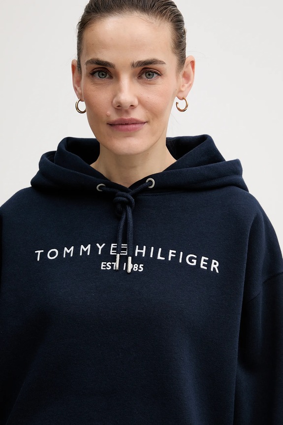 Tommy Hilfiger bluza z kapturem damska z bawełną granatowy WW0WW47832