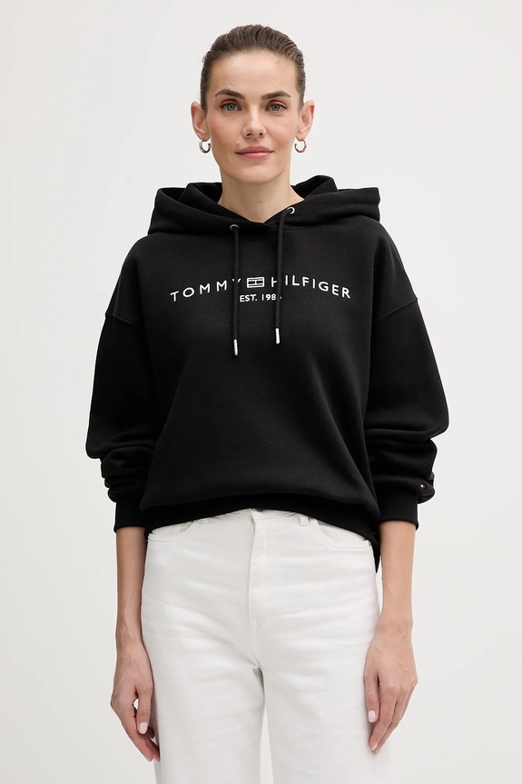 Tommy Hilfiger bluza z kapturem damska z bawełną pozostałe czarny WW0WW47832
