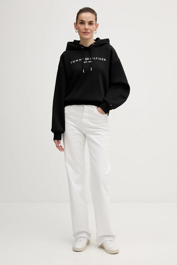 Tommy Hilfiger bluza z kapturem damska z bawełną WW0WW47832 czarny SS26