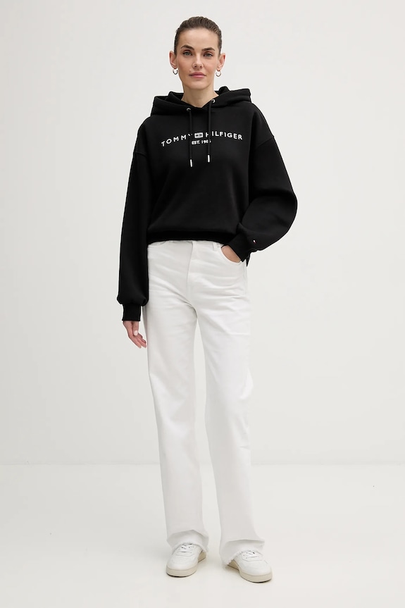 Tommy Hilfiger bluza z kapturem damska z bawełną WW0WW47832 czarny SS26