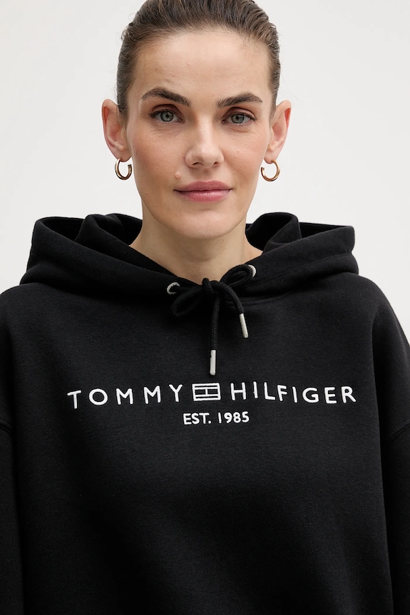 Tommy Hilfiger bluza z kapturem damska z bawełną czarny WW0WW47832