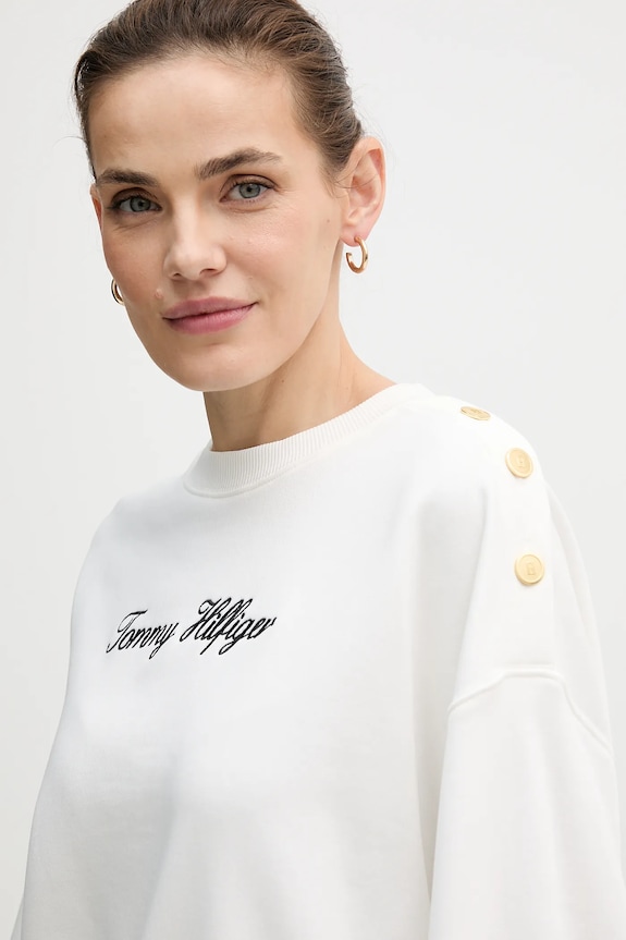 Βαμβακερή μπλούζα Tommy Hilfiger λευκό WW0WW48783