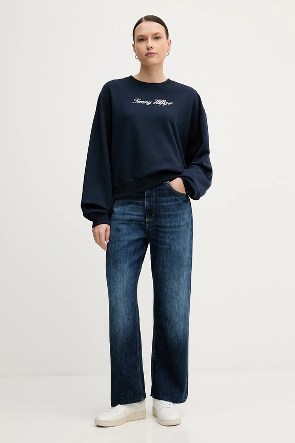 Βαμβακερή μπλούζα Tommy Hilfiger WW0WW48783 σκούρο μπλε SS26