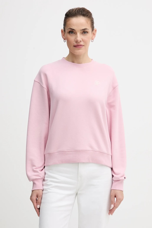 Μπλούζα Tommy Hilfiger χωρίς κουκούλα ροζ WW0WW49418
