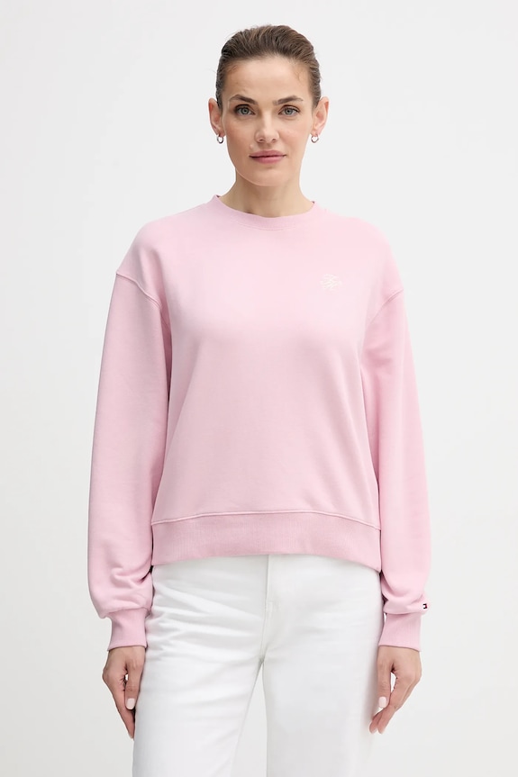 Μπλούζα Tommy Hilfiger χωρίς κουκούλα ροζ WW0WW49418