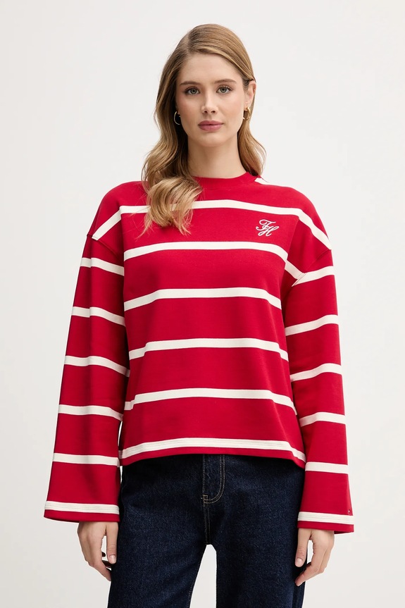 Tričko s dlhým rukávom Tommy Hilfiger pásiky červená WW0WW48431
