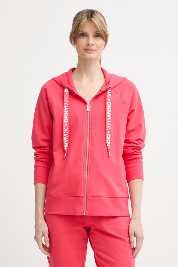 DKNY rozepínací mikina s kapucí dámská bavlněná červená DP6J9510