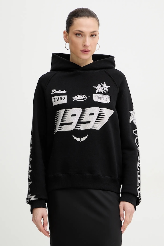 Bavlnená mikina ZADIG&VOLTAIRE nášivka čierna JWSS01675