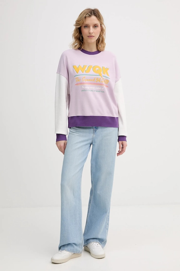 Bavlnená mikina United Colors of Benetton x Stranger Things 33NVD10BB fialová SS26