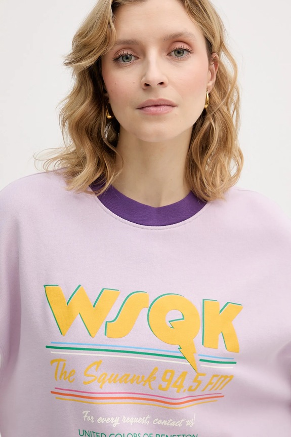 Bavlnená mikina United Colors of Benetton x Stranger Things fialová 33NVD10BB
