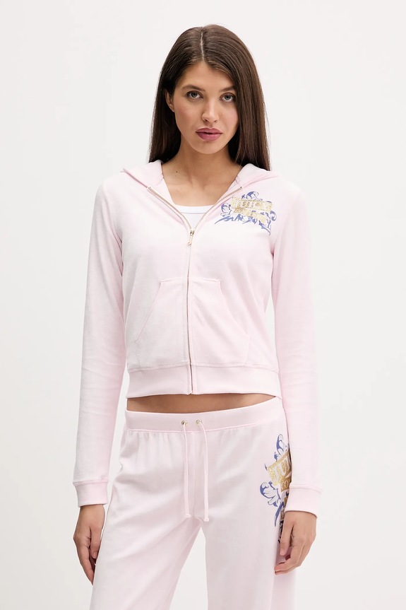 Velúrová mikina Juicy Couture Wrap You Up s kapucňou ružová JCNAS126451