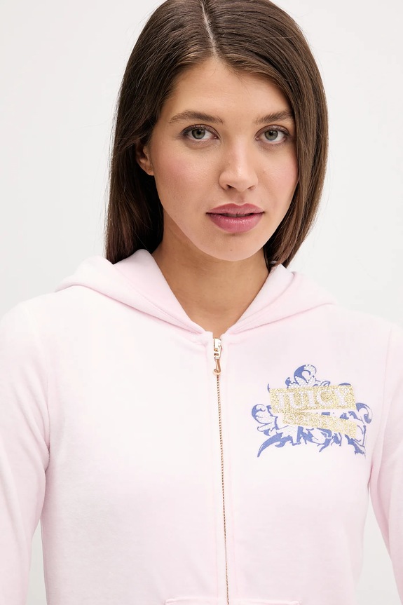 Velúrová mikina Juicy Couture Wrap You Up ružová JCNAS126451