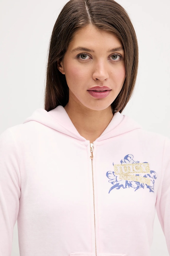 Velúrová mikina Juicy Couture Wrap You Up ružová JCNAS126451