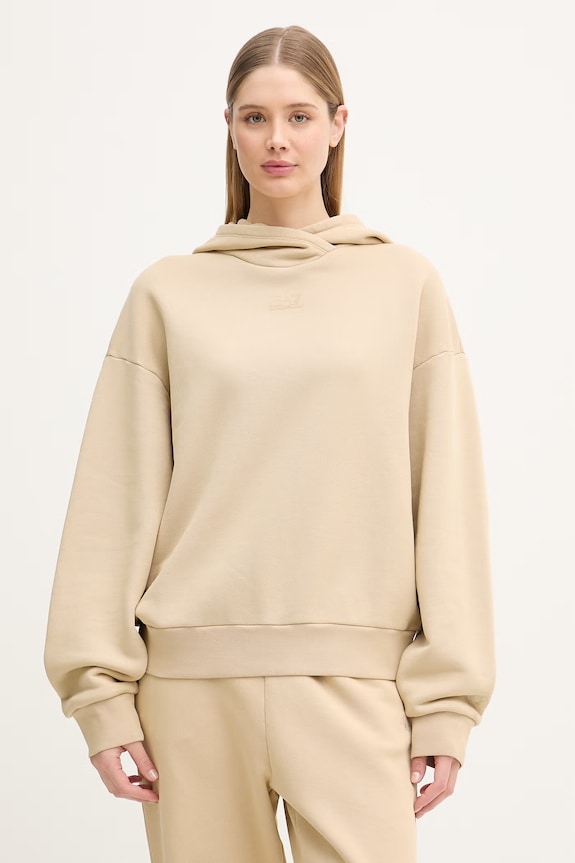 EA7 Emporio Armani mikina s kapucňou dámska bavlnená béžová AF21061.7W000927
