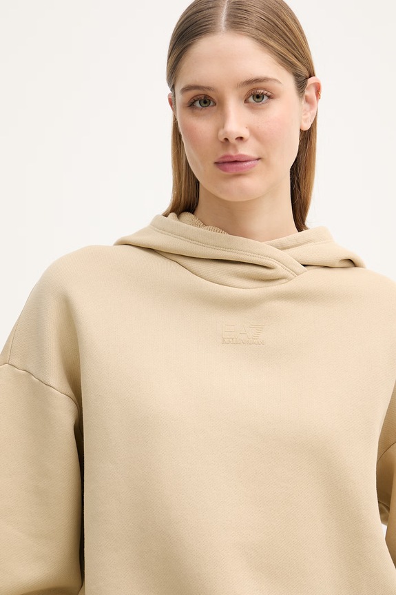 EA7 Emporio Armani mikina s kapucňou dámska bavlnená béžová AF21061.7W000927