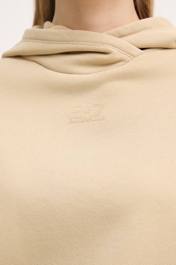 EA7 Emporio Armani mikina s kapucňou dámska bavlnená AF21061.7W000927 béžová