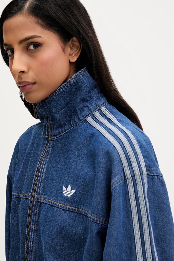 adidas Originals jachetă de damă din denim Firebird albastru KD2920