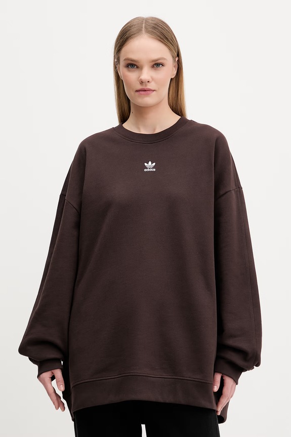 Bombažen pulover adidas Originals Brez kapuce rjava KD9120
