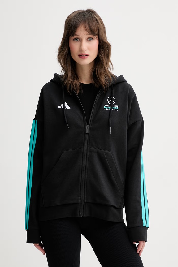 Adidas hanorac cu glugă pentru femei, din amestec de bumbac x Mercedes negru KE5929