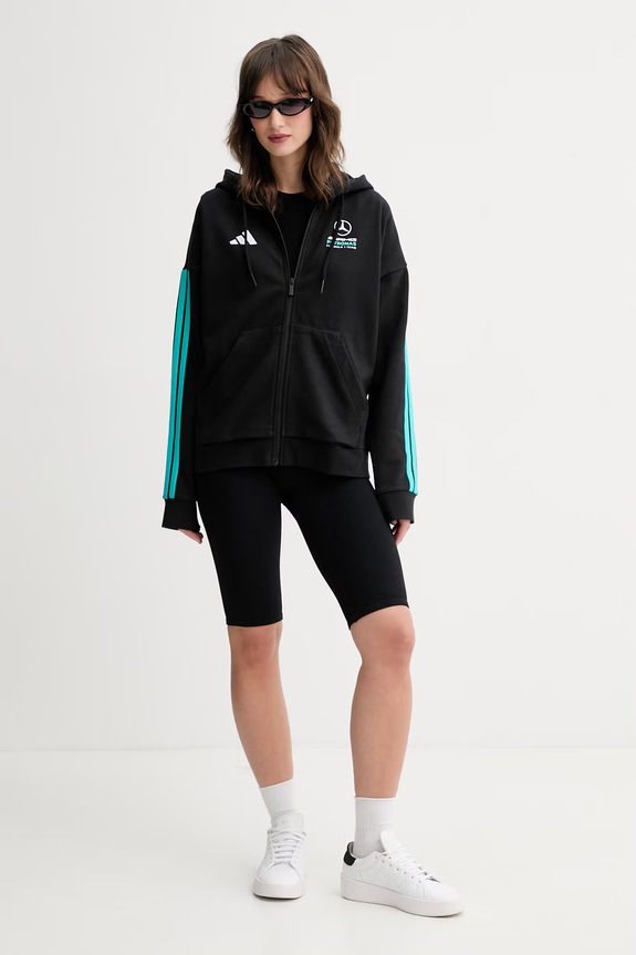 Adidas hanorac cu glugă pentru femei, din amestec de bumbac x Mercedes KE5929 negru SS26