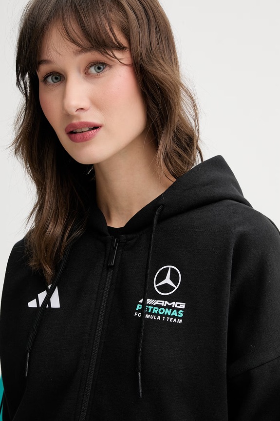 Adidas hanorac cu glugă pentru femei, din amestec de bumbac x Mercedes negru KE5929