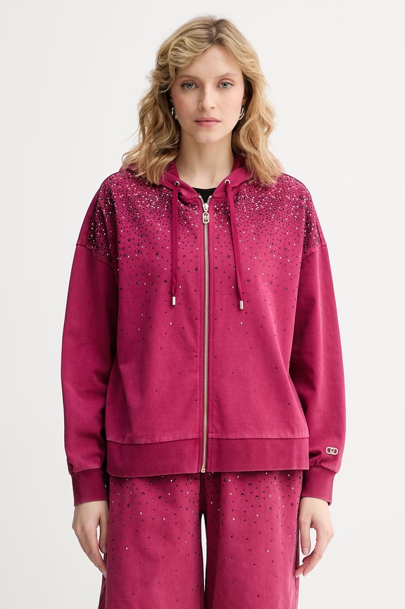 Liu Jo bluza z kapturem damska bawełniana różowy TA6196.JS008