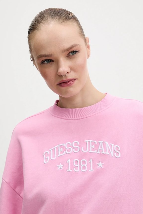 Βαμβακερή μπλούζα Guess Jeans ροζ W6RQ04.KCPR1