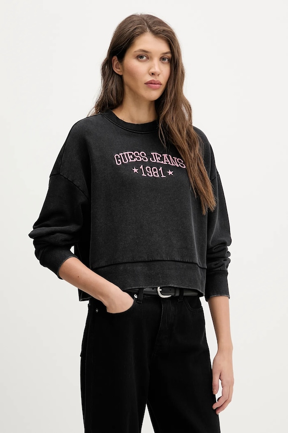 Pamučna dukserica Guess Jeans pamuk crna W6RQ04.KCPR1