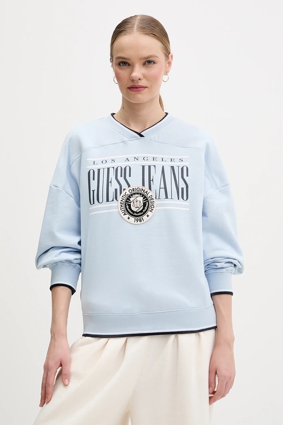 Pamučna dukserica Guess Jeans pamuk plava W6RQ09.K68I4