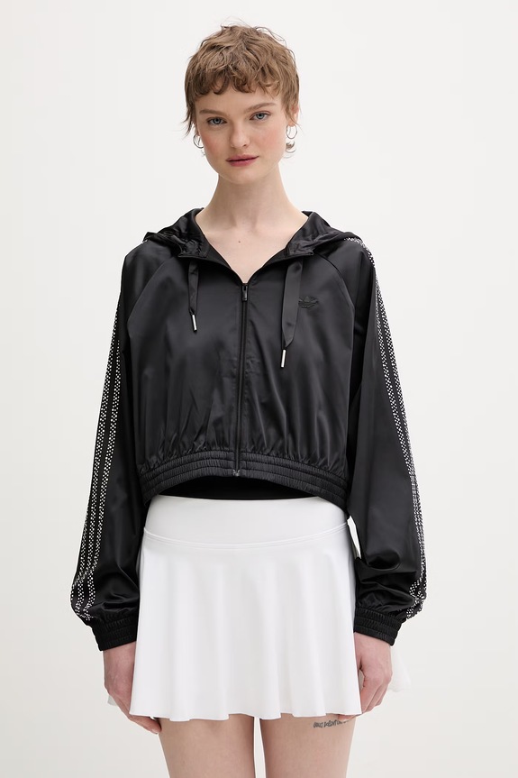 adidas Originals dukserica na zakopčavanje za žene Pearl crna KC7864