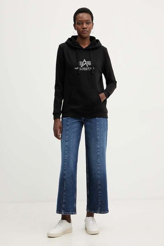 Mikina Alpha Industries Basic Hoodie BL Mirror Leo W 196032ML černá SS26