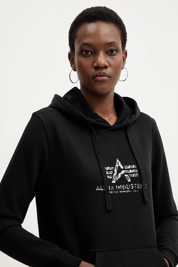 Mikina Alpha Industries Basic Hoodie BL Mirror Leo W černá 196032ML