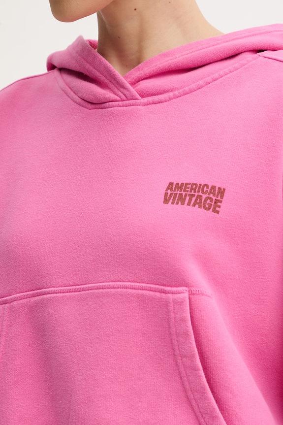 American Vintage Mikina s kapucňou dámska bavlnená PLI03D ružová