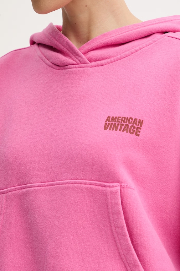 American Vintage Mikina s kapucňou dámska bavlnená PLI03D ružová