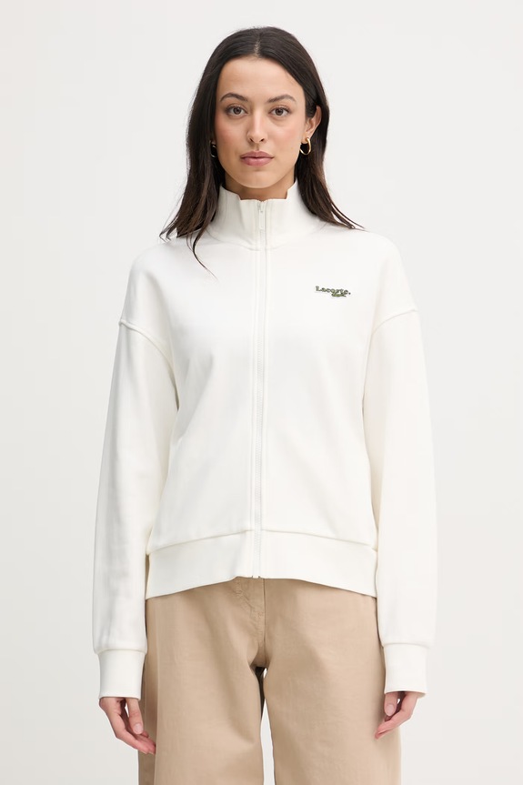 Lacoste hanorac cu fermoar de femei cu bumbac bej SF0040