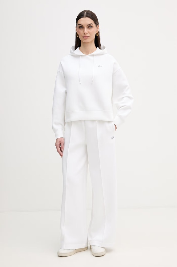 Lacoste bluza z kapturem damska z bawełną SF0048 biały SS26