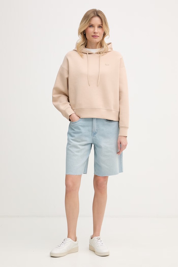 Lacoste bluza z kapturem damska z bawełną SF0048 beżowy SS26
