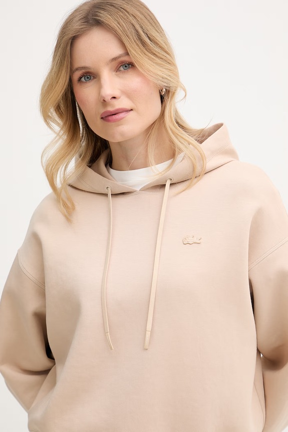 Lacoste bluza z kapturem damska z bawełną beżowy SF0048