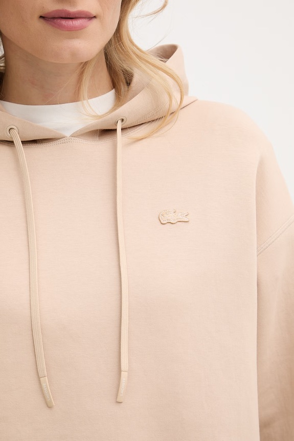 Lacoste bluza z kapturem damska z bawełną SF0048 beżowy