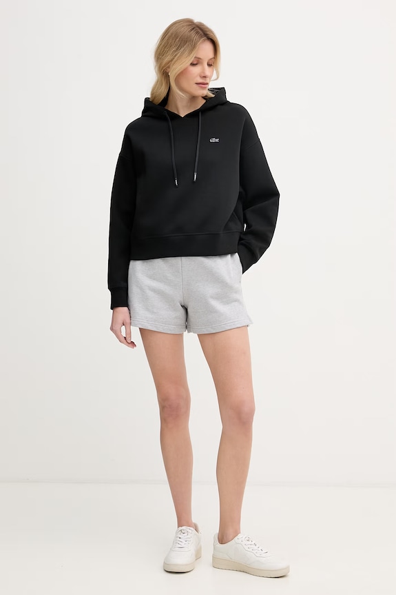 Lacoste bluza z kapturem damska z bawełną SF0048 czarny SS26