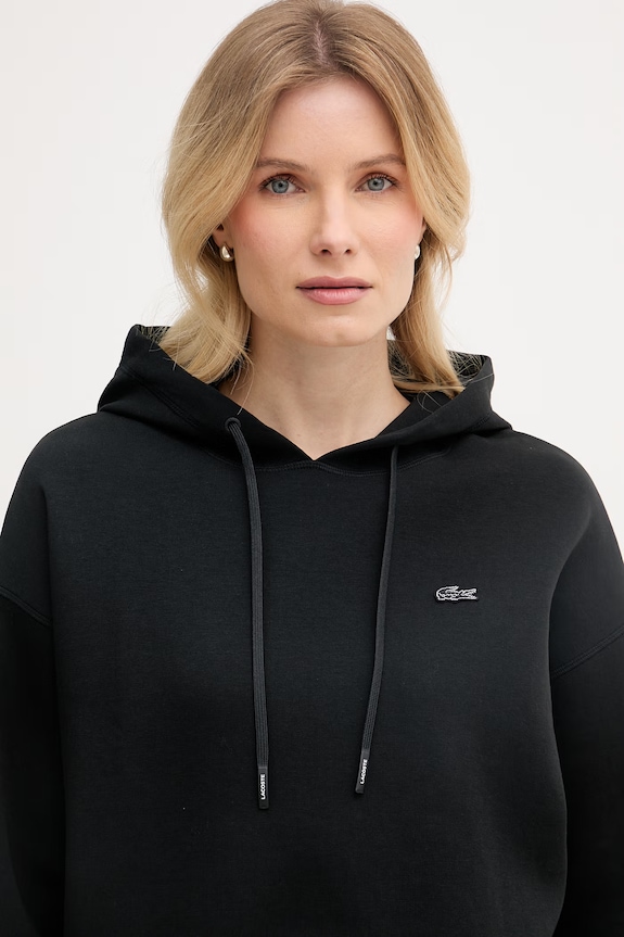 Lacoste bluza z kapturem damska z bawełną czarny SF0048