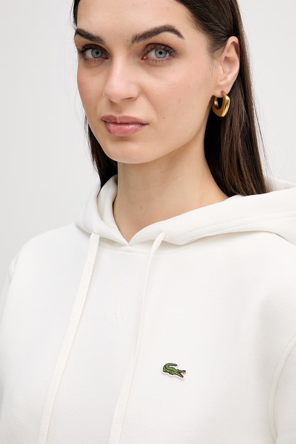 Lacoste bluza z kapturem damska z bawełną beżowy SF5259