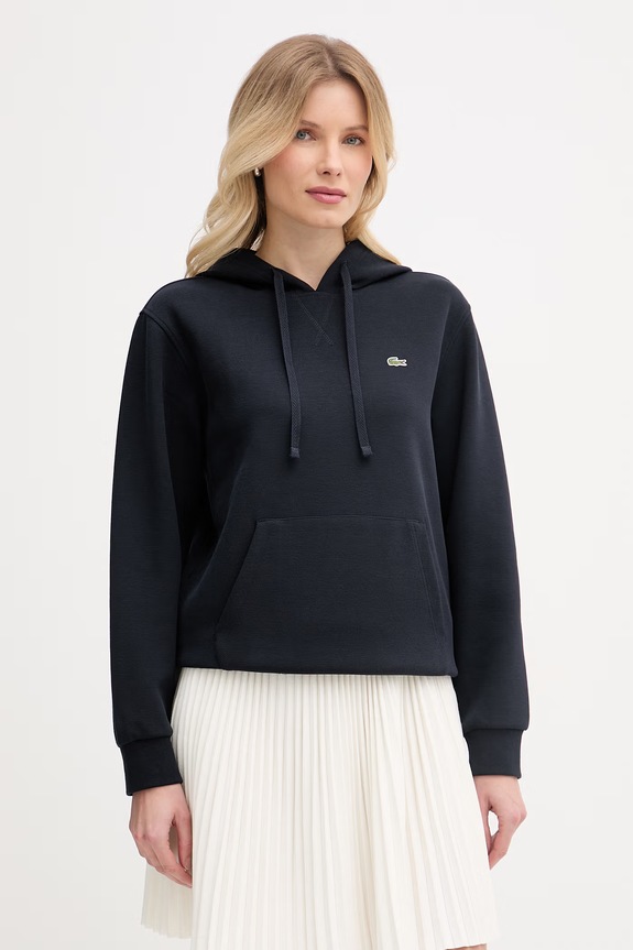 Lacoste bluza z kapturem damska z bawełną z kapturem granatowy SF5259
