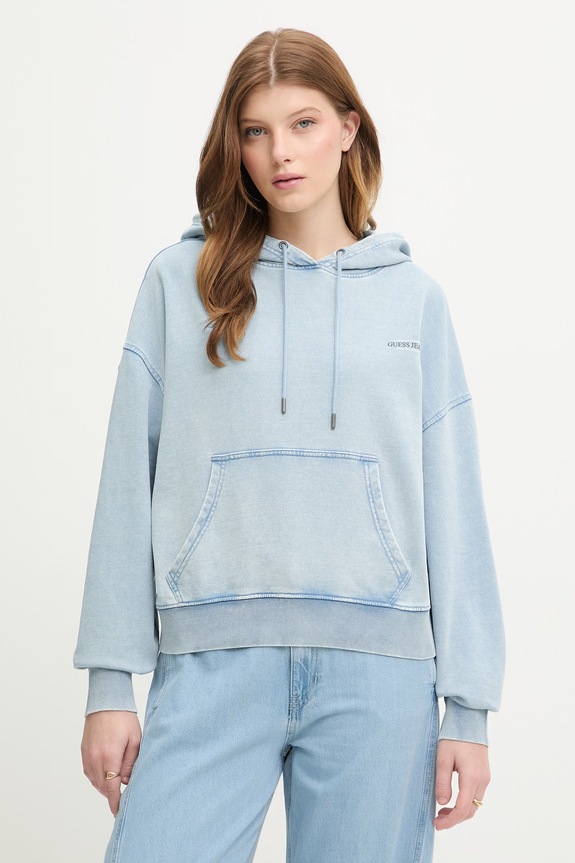 Guess Jeans Μπλούζα με κουκούλα γυναικεία βαμβακερή μπλε W5GQ32.KCTJ1