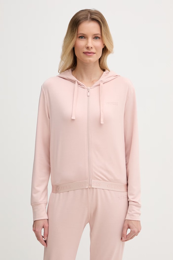 Guess bluza z kapturem damska JUNIE różowy O6GQ01.KCQP2