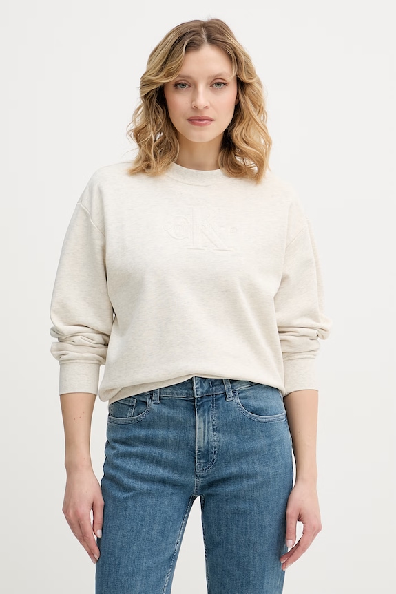 Calvin Klein Jeans pulover ženski bombažen bež LV047F204G