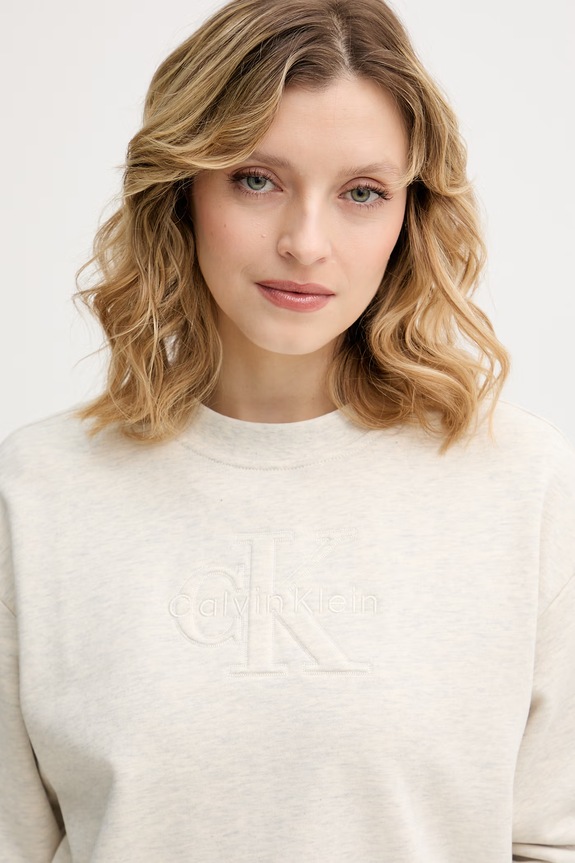 Calvin Klein Jeans pulover ženski bombažen bež LV047F204G