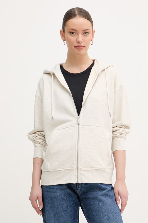 Calvin Klein Jeans mikina na zips s kapucňou dámska bavlnená béžová LV047F205G