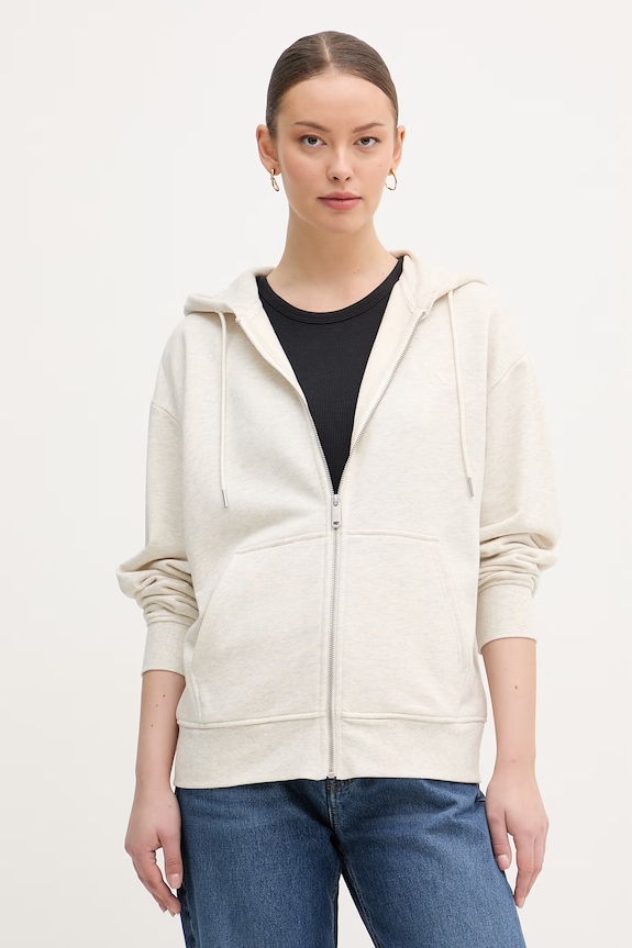 Calvin Klein Jeans mikina na zips s kapucňou dámska bavlnená béžová LV047F205G