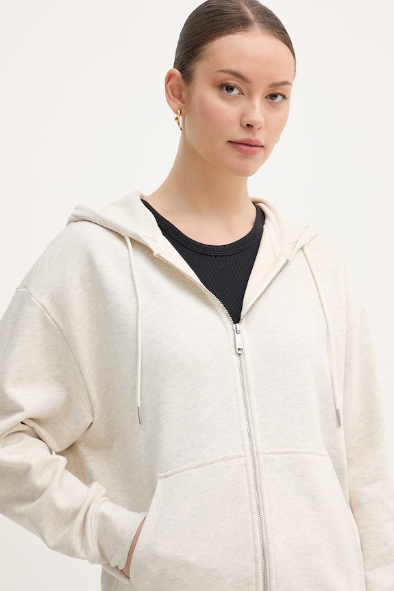 Calvin Klein Jeans mikina na zips s kapucňou dámska bavlnená béžová LV047F205G